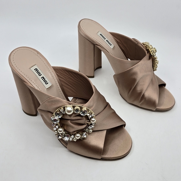 Miu Miu Satin Crystal Rose Mules - Picture 6 of 16